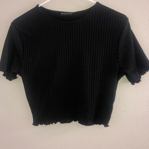 Black Frill Ribbed Crop Top